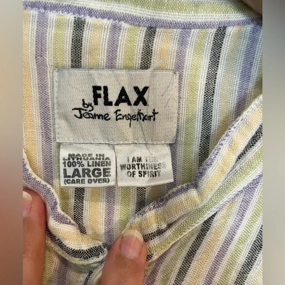 FLAX by JEANNE ENGELHART 100% Linen Striped VINTAGE Tunin Top Dress Sz L - Picture 2 of 9